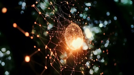 Poster - A dark, ominous web of glowing shapes representing the complexity and unpredictability of AI s reinforcement learning, 4K resolution