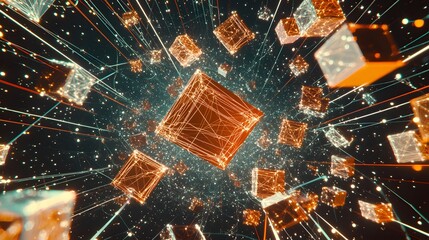 Poster - A dramatic, neon-lit web of interconnected shapes, visualizing the high-stakes world of machine learning and AI decision-making, 4K resolution