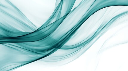 Abstract teal waves flowing on a white background.