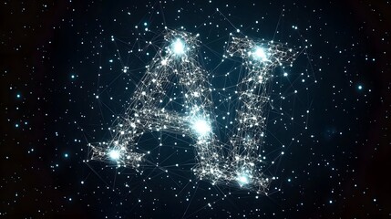 Fototapete - A glowing network of abstract geometric shapes forming around the letters AI, representing artificial intelligence, no background, 4K resolution