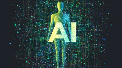 Fototapete - A glowing network of abstract geometric shapes forming around the letters AI, representing artificial intelligence, no background, 4K resolution