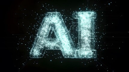 Fototapete - Abstract glowing shapes forming a network around the letters AI, representing artificial intelligence and data flow, no background, 4K resolution