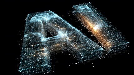 Poster - A smooth, glowing web of interconnected shapes around the letters AI, visualizing machine learning, no background, 4K resolution