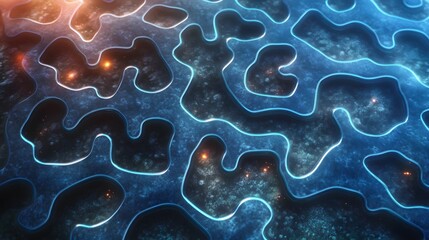 Poster - Interlocking glowing shapes forming a neural network pattern, representing machine learning model architecture, 4K resolution
