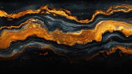 Wall Mural - Abstract swirling black, gold, and grey marble background.