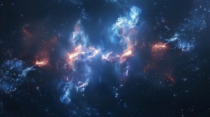 Realistic nebula surrounded by stars and cosmic dust in a deep space background