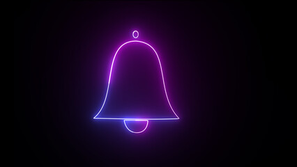 Neon line bell icon on background. Mobile app notice, new message notification, reminder bell, alarm, sound alert and subscription notification icon.