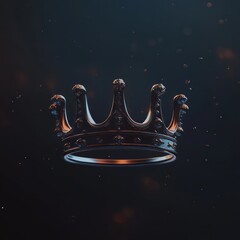 Wall Mural - 9w 3D render of a simple crown icon, monochrome grey on a black background