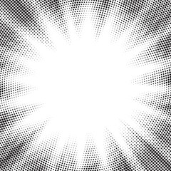 Wall Mural - Halftone gradient sun rays pattern. Abstract halftone vector dots background. monochrome dots pattern. Vector background in comic book style with sunburst rays and halftone. Retro pop art design.