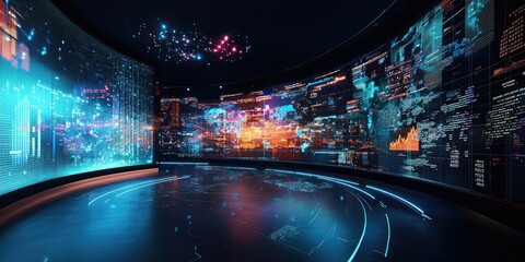 Leinwandbilder - A high-resolution insight center featuring immersive 3D data visualization tools, delivering deep intelligence for strategic decisions.