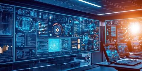 Leinwandbilder - An advanced intelligence processing room with holographic displays where AI systems analyze vast datasets for strategic insights.