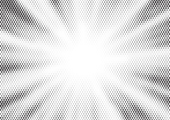 Wall Mural - Halftone gradient sun rays pattern. Abstract halftone vector dots background. monochrome dots pattern. Vector background in comic book style with sunburst rays and halftone. Retro pop art design.