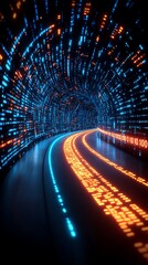 Poster - Stunning Digital Landscape with Neon Light Trails