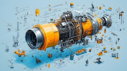 Fototapete - Detailed cross section of the inner workings of a power plant highlighting the key components such as turbines generators and cooling systems that generate and distribute electricity