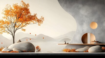 Poster - A tranquil cut through view of a peaceful meditation garden showcasing the captivating arrangement of rocks the soothing flow of water