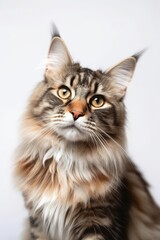 Maine coon cat on white background