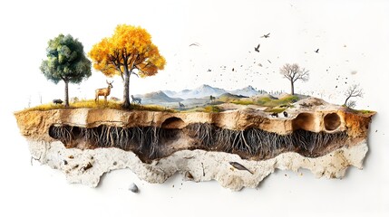 Aufkleber - Captivating Cross Section of a Lush Forest Landscape Revealing Subterranean Wonders Explore the Intricate World of Tree Roots Wildlife Burrows and Soil Layers Beneath the Surface