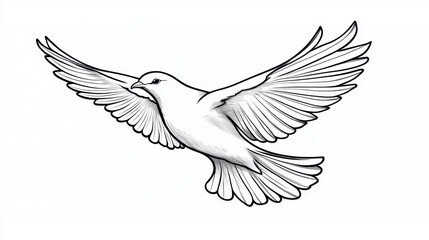 Wall Mural - minimalist black line tattoo of a bird in flight, sleek and detailed on a white background.