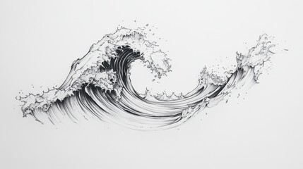 Poster - Minimalist black line tattoo of a wave, sharp and detailed against a clean white background.