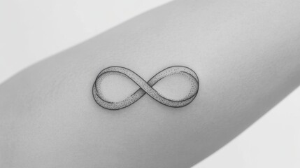 Aufkleber - Minimalist black line tattoo of an infinity symbol, sleek and detailed on a bright white background.