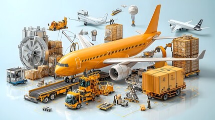 Fototapete - Cross section view of an automated and well organized cargo terminal at a major international airport showcasing the efficient logistics and transportation infrastructure for storage conveying
