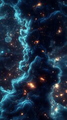 Poster - Deep Blue Surreal Waves in Cosmic Swirls