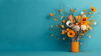 Aufkleber - Detailed 3D cross section rendering of a lush and vibrant floral bouquet revealing the intricate structure and arrangement of the different flowers stems