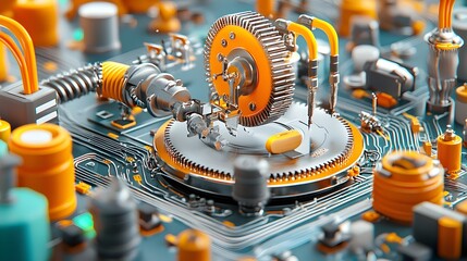Poster - Detailed 3D cross section showcasing the inner workings and precision machinery of a state of the art semiconductor manufacturing plant
