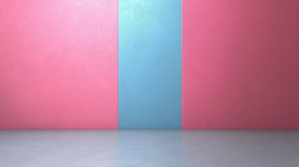 Poster - A pink, blue, and white wall with a blue stripe