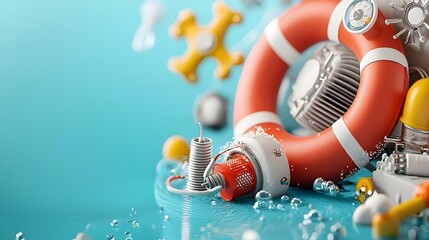 Aufkleber - Detailed cross section of a swimming pool highlighting the intricate water system and various floating pool toys