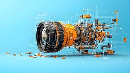 Aufkleber - Detailed cross section showcasing the intricate inner workings and puzzle like components of a mechanism highlighting the engineering and design behind optical technology