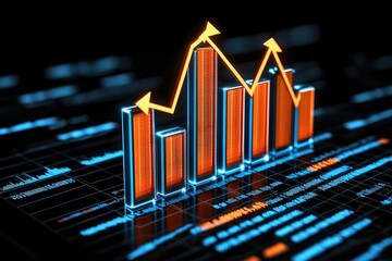Poster - Stylish digital bar graph depicting growth and analytics on a dark background.