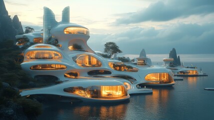 Aufkleber - A stunning example of innovative architecture, showcasing curved structures with large windows