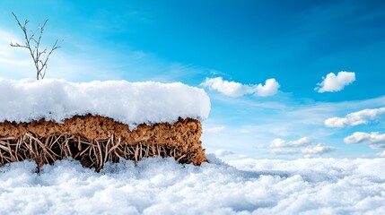 Poster - Detailed cross section view of a snow covered landscape revealing the intricate layers of snowpack ice and dormant plant roots buried beneath the surface