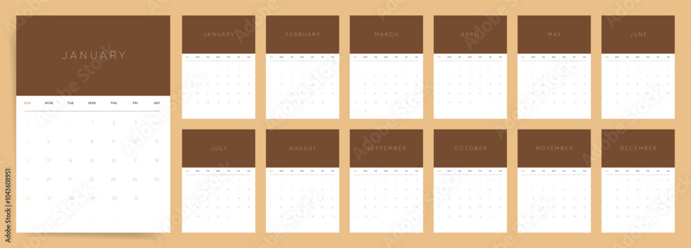 Brown Accent 2025 Calendar for Wall and Desk Calendar template 2025
