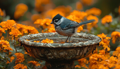 Poster - Bird perching on branch, watching nature beauty unfold generated by AI