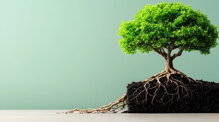 Poster - Layered Cross Section of a Potted Bonsai Tree with Intricate Root Systems Intertwining through the Soil Revealing the Plant s Intricate Natural Growth and Symbiotic Ecosystem