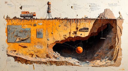 Poster - Layered Cross Section of a Scenic Canyon Unveiling Geological Wonders   Revealing Detailed Sediment Layers Preserved Fossils and Intricate Erosion Patterns from a Bygone Era
