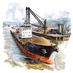 Wall Mural - Cargo Ship Being Loaded with Sand at a Port.