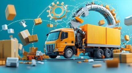 Fototapete - Streamlined Logistics Hub Automated Package Handling and Sorting Systems Optimize Efficiency in this Modern Distribution Facility
