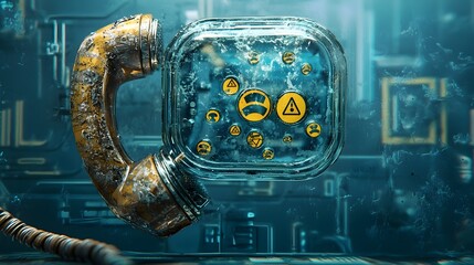 Aufkleber - A crystal clear phone receiver with various warning symbols and safety icons floating inside it