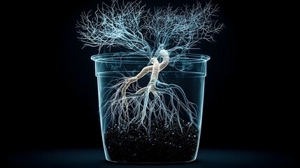 Poster - Botanical X Ray Revealing Intricate Intertwined Plant Roots Growing in Soil Filled Pot  Abstract Natural Science Concept of Plant Biology and Ecosystem