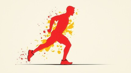 Poster - Red Runner Silhouette with Yellow Splashes.