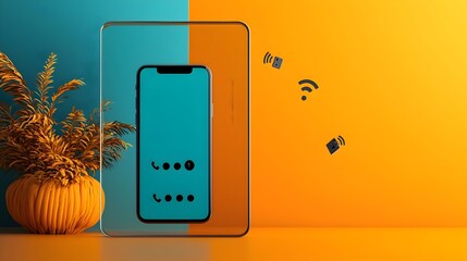 Poster - Conceptual image of a floating fake caller ID or misleading phone number displayed on a transparent digital screen interface