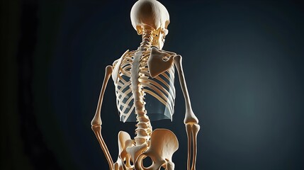 Aufkleber - Detailed digital X ray scan of a human pelvis overlaid onto a detailed 3D model skeleton against a black background  This medical can be used for healthcare scientific or educational purposes