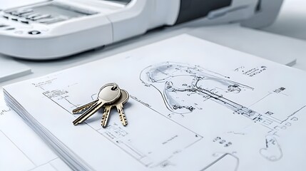 Poster - Detailed instruction manual for an X ray machine with a set of keys resting on the top of the device