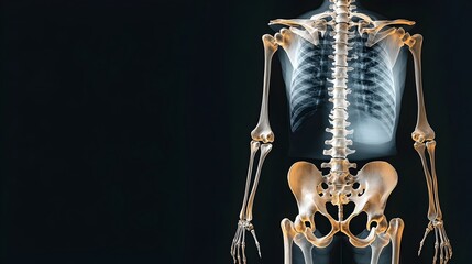 Poster - Detailed X ray Scan of the Human Pelvis Overlaid Onto a 3D Model Skeleton Against a Black Background Providing a Comprehensive Medical and Anatomical Visualization