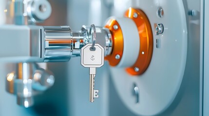 Poster - Emergency shutoff switch for X ray medical equipment with a labeled key inserted indicating critical safety and control measures for the device s and maintenance