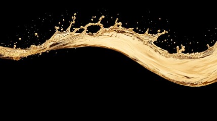 A golden liquid splash with a black background.