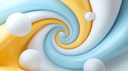 Poster - A captivating journey through a sky blue and lemon yellow abstract spiral design evoking a sense of movement and playfulness in modern art